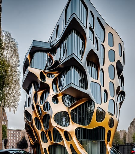 03941-2237249336-a photo of a parametric building  midjourneyi, with a facade made of metal scales, roots, veins, many windows, in a street.png